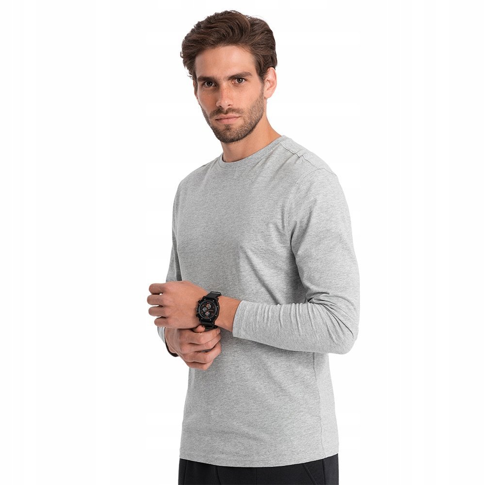Longsleeve męski 100% bawełna basic szary melanż Ombre V3 OM-LSBL-0106 XL