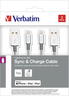 Kabel USB Verbatim USB-A - 1 m Srebrny 48872 - Kable USB - miniaturka - grafika 1
