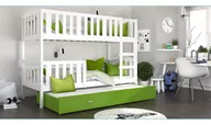 Łóżka dla dzieci i młodzieży - Łóżko piętrowe 200x90 białe zieleń KUBUŚ 3-osobowe - miniaturka - grafika 1
