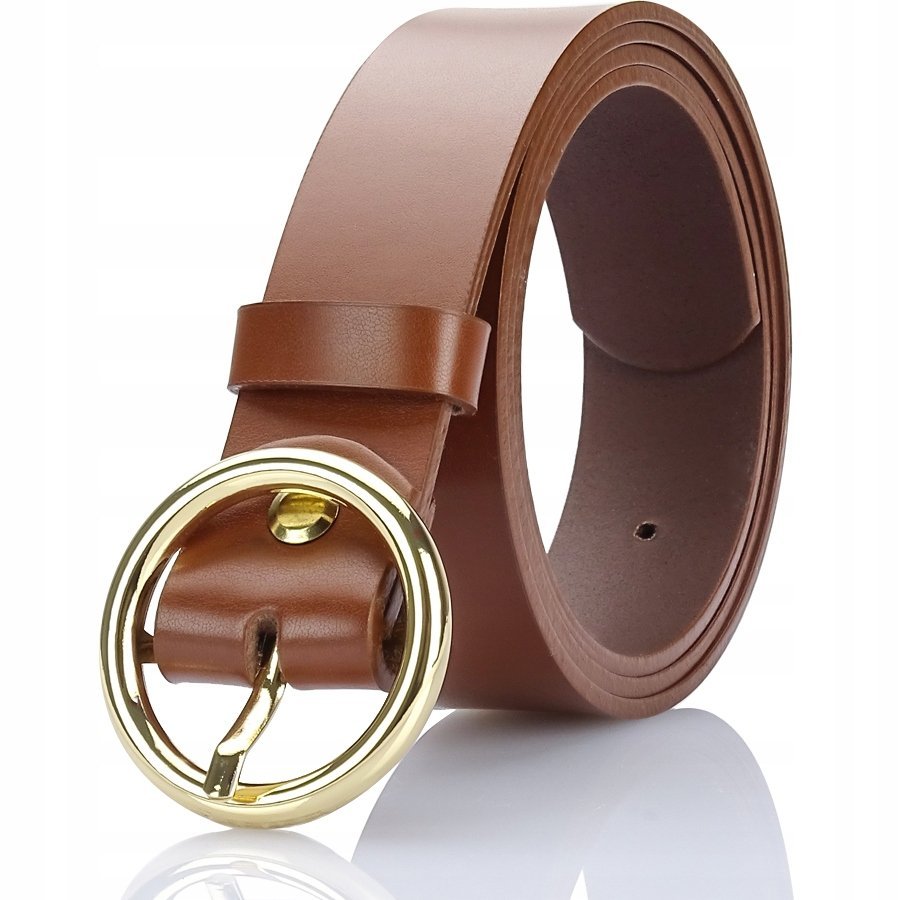 Pasek Damski BIZNESOWY OKRĄGŁA Skóra BRĄZ Gracio