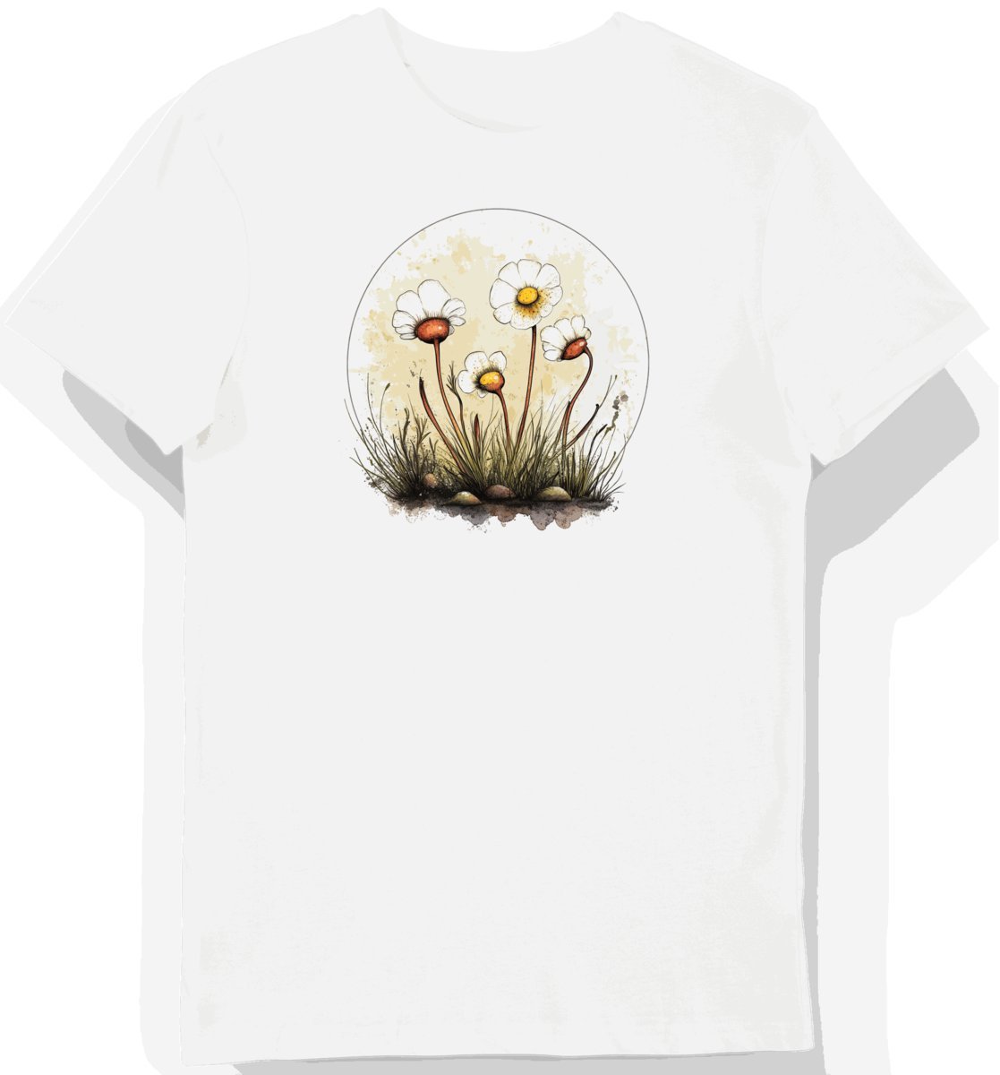 Koszulka męska biała z nadrukiem delikatnego kwiatka rosiczki M