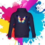 Bluzy dla dziewczynek - Bluza dziecięca typu kangurka z kapturem w kolorze granatowym z nadrukiem motylek 12 lat - miniaturka - grafika 1