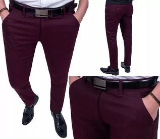 Spodnie męskie - ﻿Spodnie eleganckie męskie bordowe w kratę - 32 - grafika 1