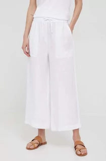 Spodnie damskie - Tommy Hilfiger spodnie lniane damskie kolor biały szerokie high waist - grafika 1
