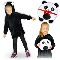Bluzy dla dziewczynek - BLUZA DZIECIĘCA Z KAPTUREM PODUSZKĄ PANDA ONESIE MIKROFIBRA CIEPŁA 146-152 - miniaturka - grafika 1