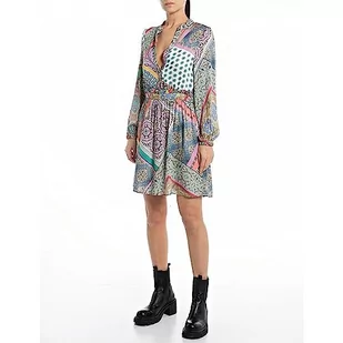 Replay Damska sukienka mini, 010 Black/Multicolor, XS - Sukienki - miniaturka - grafika 1