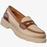 Mokasyny damskie - Mokasyny Damskie Ekoskóra Buty Wsuwane Loafersy Beżowe Potocki Beżowy 39 - miniaturka - grafika 1