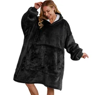 Bluzy damskie - Koc z rękawami Koc bluza kocobluza TV Oversize, czarny - miniaturka - grafika 1