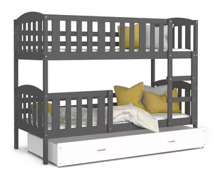 Łóżko piętrowe 160x80 szare białe KUBUŚ - Łóżka dla dzieci i młodzieży - miniaturka - grafika 1