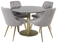 Stoły z krzesłami - EstelleØ106BLBR zestaw do jadalni stół do jadalni czarny, marmur oraz 4 Velvet Deluxe krzesło stołowe welur jasny szary, mosiądzReplika . - miniaturka - grafika 1