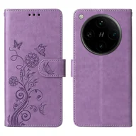 Portfele - Dla Oppo Find X8 Pro 5G Skórzane etui Motyl Kwiatowy Nadruk Portfel Stojak Okładka Fioletowy - miniaturka - grafika 1