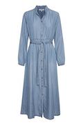 Sukienki - Cream damska sukienka Midi Tie Waist Front Buttons długi rękaw, niebieski, 44 - miniaturka - grafika 1