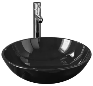 Elior Czarna szklana umywalka nablatowa z kranem - Tango - Umywalki Elior Czarna szklana umywalka nablatowa z kranem - Tango - Umywalki - miniaturka - grafika 1