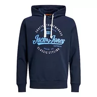 Bluzy męskie - JACK & JONES Męska bluza z kapturem Jjmikk Sweat Hood, Granatowy marynarka/nadruk: duży, L - miniaturka - grafika 1