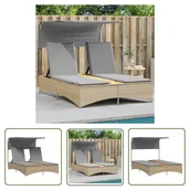 Leżaki ogrodowe - The Living Store Podwójna leżanka z zadaszeniem i poduszkami - mieszany beż - Leżak - miniaturka - grafika 1