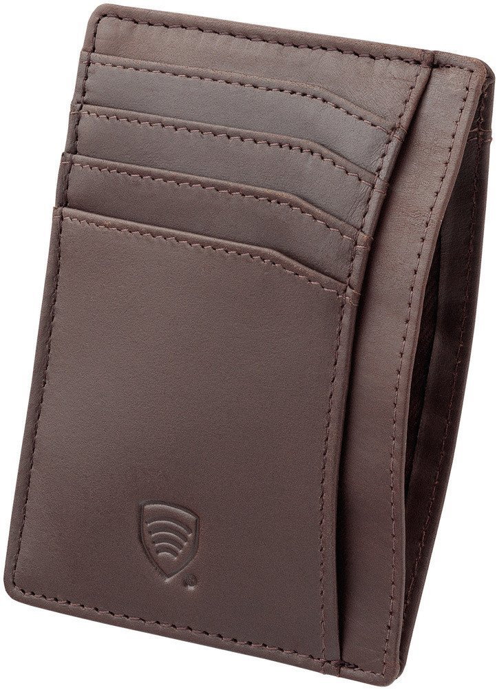 Skórzane etui na karty zbliżeniowe RFID do marynarki Brąz Uniwersalny