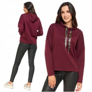 Bluza Damska MORAJ Luźna z Kapturem Złote Zdobienia Fioletowa Wygodna XXL - Bluzy damskie - miniaturka - grafika 1