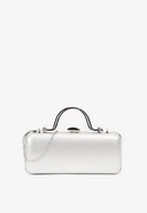 Torebki damskie - Srebrna Torebka Kopertówka z Cyrkoniami Łańcuszkiem i Ozdobną Rączką Evalagia - miniaturka - grafika 1