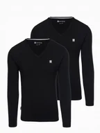 Koszulki męskie - Komplet męskich longsleeve'ów SLIM FIT 2-pak - 2x czarny V5 Z103 r. L - miniaturka - grafika 1