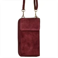 Torebki damskie - Mała torebka z funkcją portfela skóra naturalna zamszowa bordo - miniaturka - grafika 1