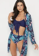 Stroje kąpielowe - Granatowe Bikini Wiązany Biustonosz i Majtki Figi z Dodatkową Narzutką z Siateczki Zareliah - miniaturka - grafika 1