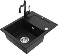 Zlewozmywaki z baterią - Mexen Enzo zlewozmywak granitowy 1-komorowy z ociekaczem i baterią kuchenną Carla, czarny - 6506-77-670700-70 - miniaturka - grafika 1
