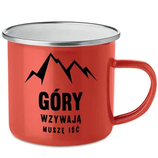 KUBEK STALOWY Emaliowany CZERWONY Tatry Góry Wzywają dal Taternika Wzory - Kubki - miniaturka - grafika 1