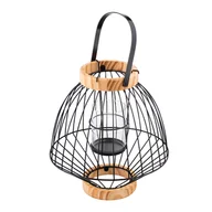 Świeczniki - Altom, Świecznik metalowy szprosowy z uchwytem szklanym wkładem i elementami drewna, czarny, 26x26x28 cm - miniaturka - grafika 1