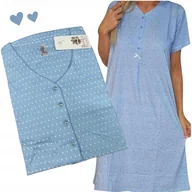 Bielizna nocna - KOSZULA NOCNA BASII ROZPINANA BAWEŁNA groszki błękit piżama 50 52 2xl 3xl - miniaturka - grafika 1