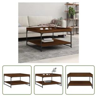 The Living Store stolik kawowy brązowy dąb 80x80x45 cm materiał drewnopochodny żelazo - Ławy i stoliki kawowe - miniaturka - grafika 1