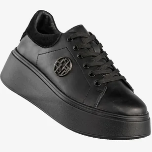 Sneakersy Damskie Skórzane Buty Na Platformie Półbuty Czarne Filippo DP6058/25BK BK Czarny 39 - Półbuty damskie - miniaturka - grafika 1