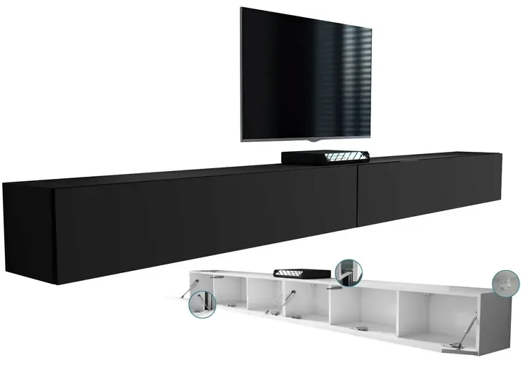 wisząca nowoczesna szafka rtv pod telewizor czarna matowa prosta 320cm