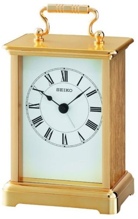 Seiko Zegar szafkowy stołowy Seiko QHE093G 9,5x14 cm złoty z budzikiem .