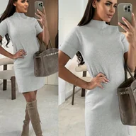 Sukienki - TEMU NS702 Sukienka Damska Jednokolorowa z Guzikami i Wysokim Kołnierzem, Na Każdą Porę Roku, Sukienka Średniej Długości - miniaturka - grafika 1