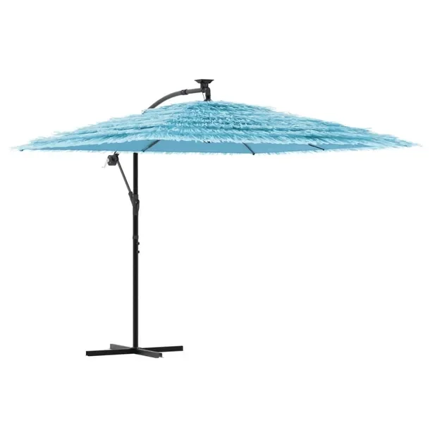 Niebieski Parasol Ogrodowy z Korbką, Poliester, Stal, Słomka, 269x269x235