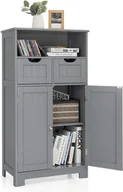 Szafki łazienkowe - KOMFOTTEU Szafka łazienkowa z 2 szufladami i 1 szafką i 1 otwartą półką, szafka łazienkowa 60 x 30 x 109 cm, drewniana szafka podłogowa, szafka do przechowywania do salonu, sypialni, kuchni (szara) - miniaturka - grafika 1