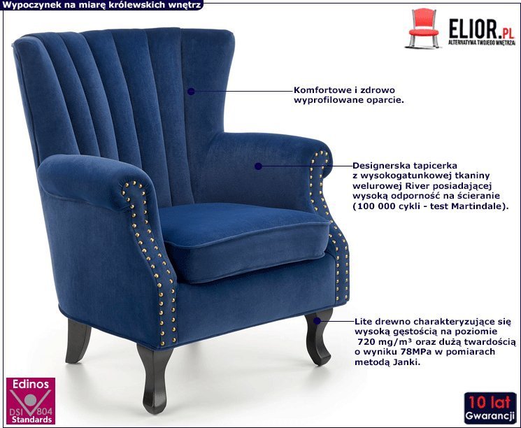 Elior Granatowy pikowany fotel wypoczynkowy - Romes