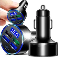 Ładowarki samochodowe - Ładowarka 4x USB QC 3.0 USB C PD 20W LED szybka ładowarka 250W do telefonu voiture Alogy czarny - miniaturka - grafika 1