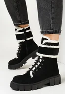 Botki damskie - Czarne Botki Workery z Futrzanymi Lamówkami Lolis - miniaturka - grafika 1