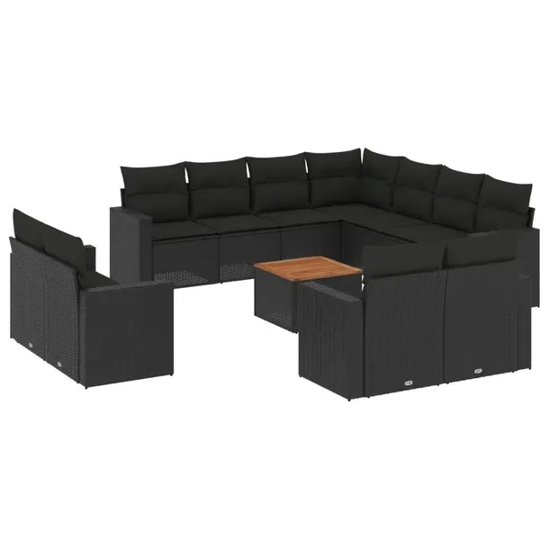 Modułowy zestaw mebli ogrodowych czarny z poduszkami, rattan PE, stal, aka