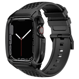 Kingxbar CYF148 2w1 pasek Apple Watch Ultra, SE, 8, 7, 6, 5, 4, 3, 2, 1 (49, 45, 44, 42  mm) z wbudowanym pancernym etui ze stali nierdzewnej czarny - Akcesoria do smartwatchy - miniaturka - grafika 2