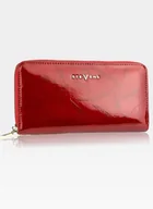 Portfele - PORTFEL DAMSKI SKÓRZANY LAKIEROWANY STEVENS ZAMEK Czerwony w Liście 119 - Czerwone Liście - miniaturka - grafika 1