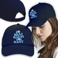 Czapki i chusty sportowe męskie - Czapka Daszek Granat WHAT MAKES YOU HAPPY Wzory - miniaturka - grafika 1