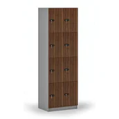 Szafki biurowe - Drewniana szafka skrytkowa, 8 schowków, zamek mechaniczny z kodem, szary/orzech - miniaturka - grafika 1