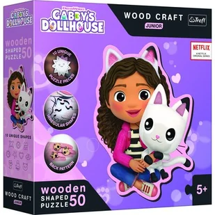 Trefl, Puzzle Wood Craft Junior Gabby i jej Kotek, 50 elem. - Puzzle - miniaturka - grafika 1