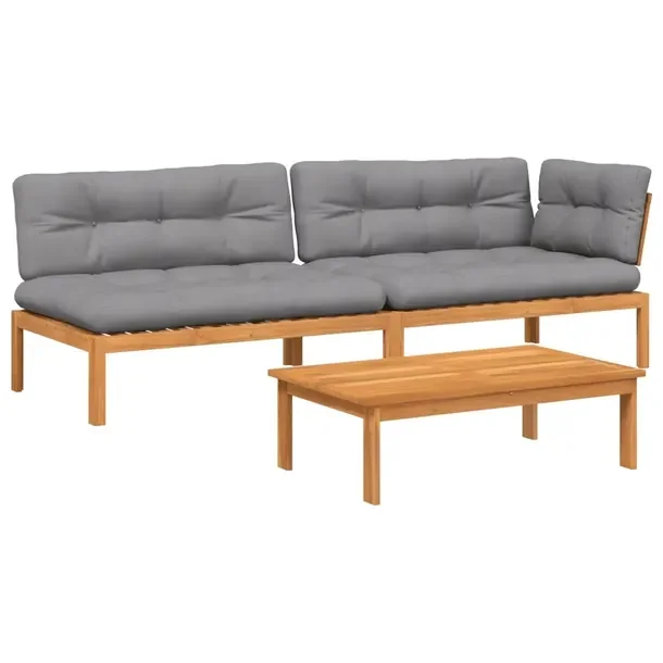Zestaw Mebli Ogrodowych Akacja: Sofa Narożna, Stół, Szare Poduszki