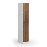 Szafki biurowe - Szafka ubraniowa ze schowkami, 2 schowki, 1850 x 300 x 500 mm, zamek cylindryczny, drzwi laminowane, orzech - miniaturka - grafika 1