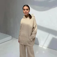 Komplety damskie - Komplet odzieży z kapturem - Beżowy XL - miniaturka - grafika 1