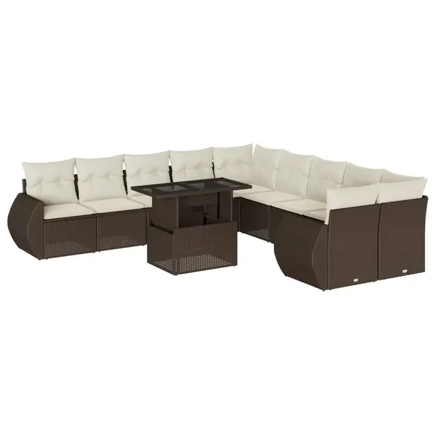 Zestaw mebli ogrodowych brązowy z poduszkami, rattan PE, 62x62x69 cm