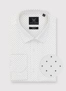 Koszule męskie - Biała koszula męska w brązowe kropki - miniaturka - grafika 1